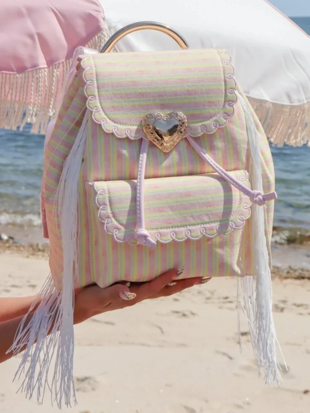 Seaside Sweetheart Fringe Backpack Pink Multi  display picture 1